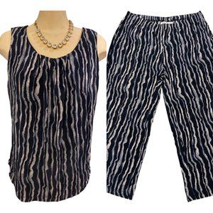 CHICO'S TRAVELERS 2 Piece Tank Top and Pants Size Large 12 Vertical Stripes